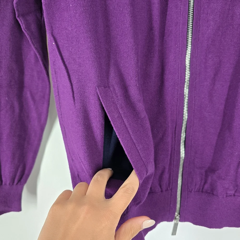 Carolina Herrera NEW Men's Purple Zip Up Sweater Elbow Patches Size S - Picture 5 of 12